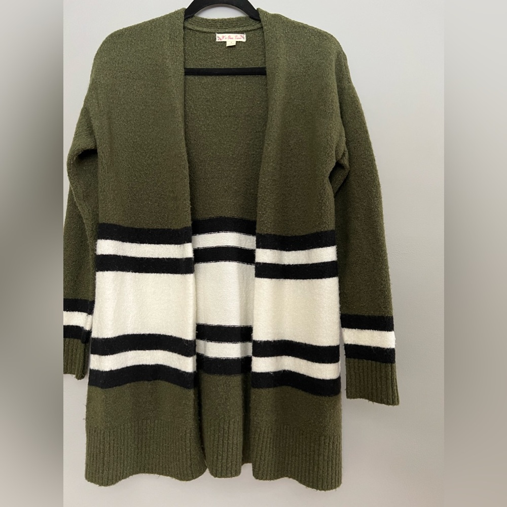 It’s Our Time Green/Olive Striped Cardigan Sweater